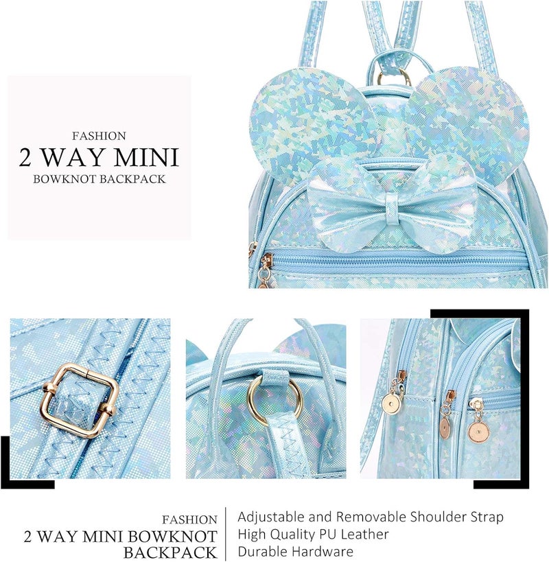 KL928 Girls Mini Backpack Bowknot Polka Dot Cute Small Daypacks Convertible Shoulder Bag Purse for Women - Image 3
